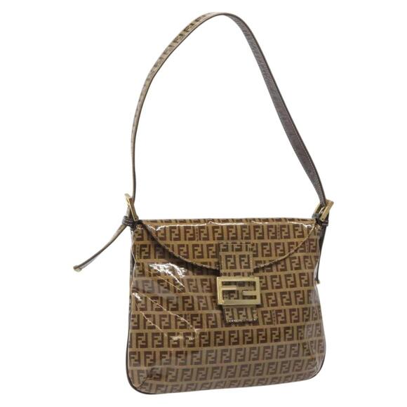 FENDI Zucchino Canvas Mamma Baguette Shoulder Bag Pvc Brown Gold - Picture 1 of 13